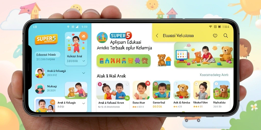 Antarmuka aplikasi SUPER5 yang menarik dan edukatif untuk anak.