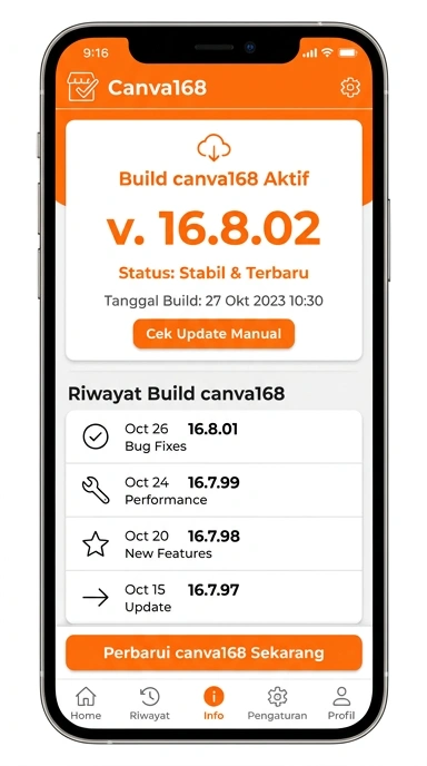 Tampilan riwayat versi canva168